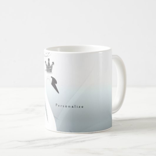 Swan Princess Silver & White Swirl Chic Mairy Tale Kaffeetasse (VorderseiteRechts)