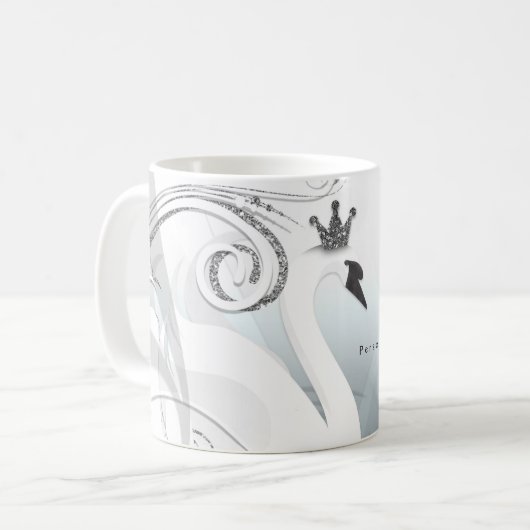 Swan Princess Silver & White Swirl Chic Mairy Tale Kaffeetasse (Vorderseite Links)