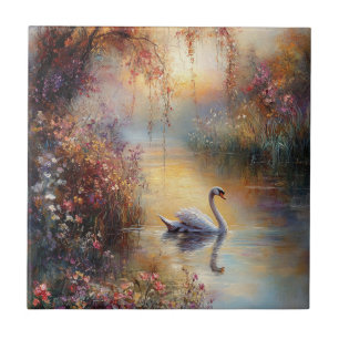 Swan Rustic Impressionist Malerei Fliese