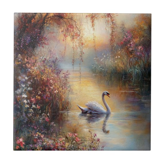 Swan Rustic Impressionist Malerei Fliese (Vorderseite)