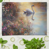 Swan Rustic Impressionist Malerei Geschirrtuch (Gefaltet)
