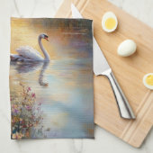 Swan Rustic Impressionist Malerei Geschirrtuch (Viertel Falte)