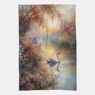 Swan Rustic Impressionist Malerei Geschirrtuch