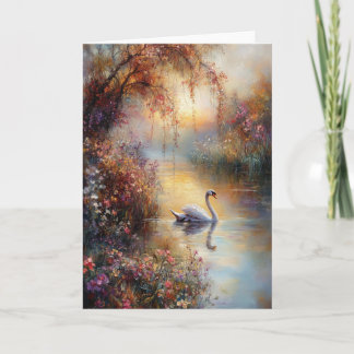 Swan Rustic Impressionist Malerei Karte
