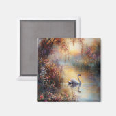 Swan Rustic Impressionist Malerei Magnet (Vorderseite/Rückseite)