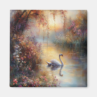 Swan Rustic Impressionist Malerei Magnet