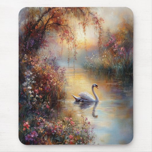 Swan Rustic Impressionist Malerei Mousepad (Vorne)