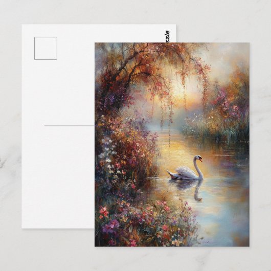 Swan Rustic Impressionist Malerei Postkarte (Vorne/Hinten)