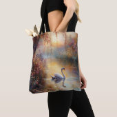 Swan Rustic Impressionist Malerei Tasche (Von Nahem)