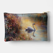 Swan Rustic Impressionist Malerei Zubehörtasche (Rückseite)