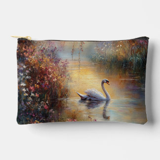 Swan Rustic Impressionist Malerei Zubehörtasche