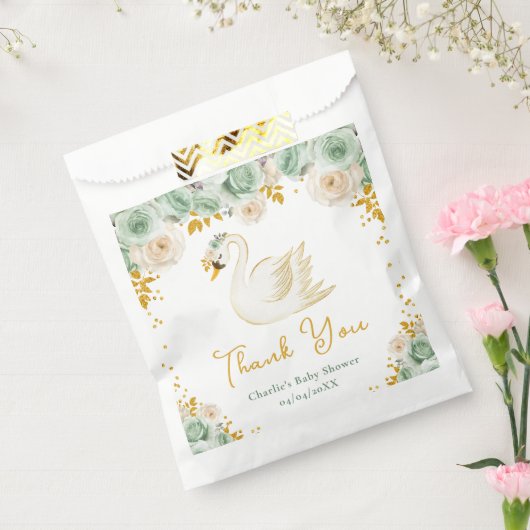 Swan Sage Green Gold Rose Kinderdusche Vielen Dank Geschenktütchen (Versiegelt)