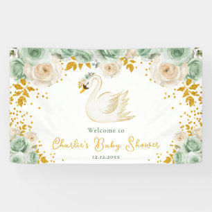 Swan Sage Green Gold Rose Kinderdusche Willkommen Banner