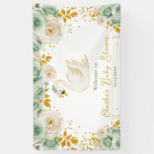 Swan Sage Green Gold Rose Kinderdusche Willkommen Banner (Vertikal)