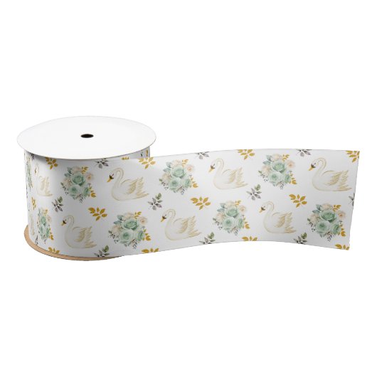 Swan Sage Green und Gold Floral Rose Satinband (Spule)