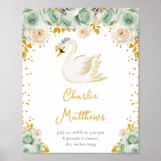 Swan Sage Green und Gold Rose Birnenstatistik Poster (Vorne)