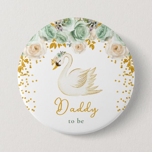 Swan Sage Green und Gold Rose Papa zu sein Button (Vorderseite)