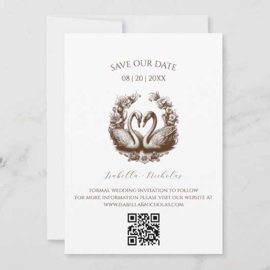 Swan Save the Date Foto Card Elegantes Braun Einladung (Rückseite)