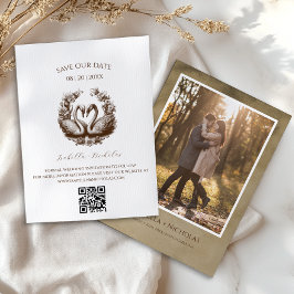 Swan Save the Date Foto Card Elegantes Braun Einladung
