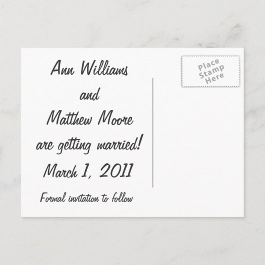 Swan Save the Date Postcard Ankündigungspostkarte (Rückseite)