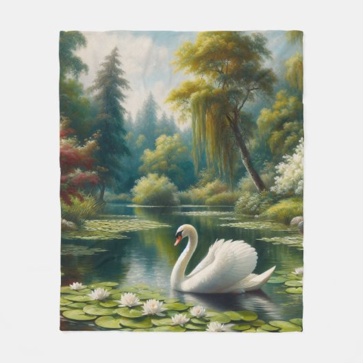 Swan Schwimmen auf dem Teich Impressionist Malerei Fleecedecke (Vorderseite)