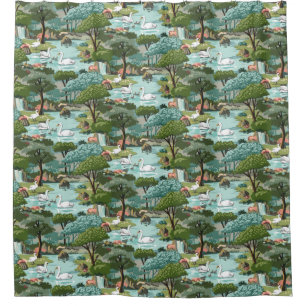 Swan See-Retro Art-Farbe durch Zahl Duschvorhang