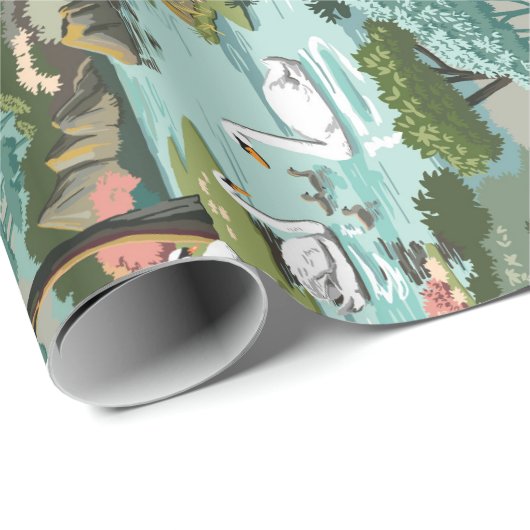 Swan See-Retro Art-Farbe durch Zahl Geschenkpapier (Rolleneckpunkt)