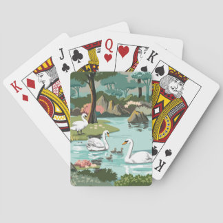 Swan See-Retro Art-Farbe durch Zahl Spielkarten