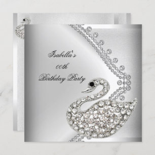 Swan Silver White Elegante Geburtstagsparty Einladung