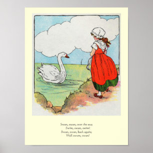 Swan, Swan Over Sea Mother Gänse Kinderzimmer Rhym Poster