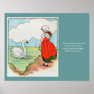 Swan, Swan Over Sea Mother Gänse Kinderzimmer Rhym Poster