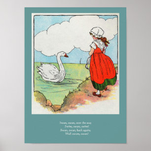 Swan, Swan Over Sea Mother Gänse Kinderzimmer Rhym Poster