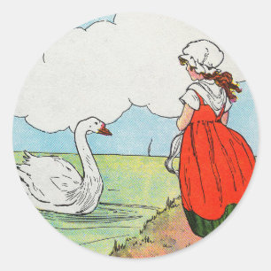 Swan, Swan Over Sea Mother Gänse Kinderzimmer Rhym Runder Aufkleber