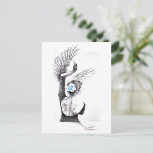 Swan tanzende Frau Ballett Surreal zeichnend Kunst Postkarte (Stehend Vorderseite)