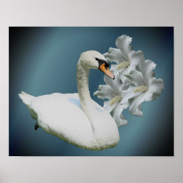 Swan und Hibiskus Blume Natur Kunst Poster