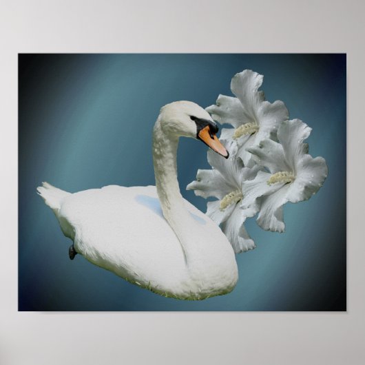 Swan und Hibiskus Blume Natur Kunst Poster (Vorne)