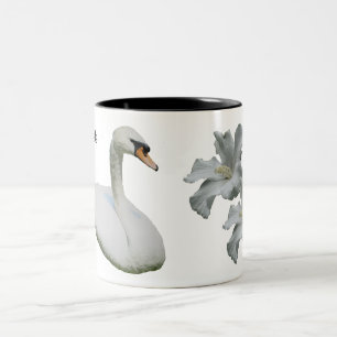 Swan und Hibiskus Blume Personalisiert Zweifarbige Tasse