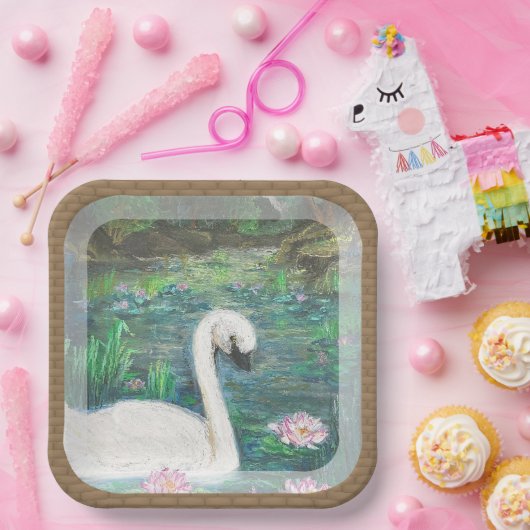 Swan und Lilies (Square) Pappteller (Party)