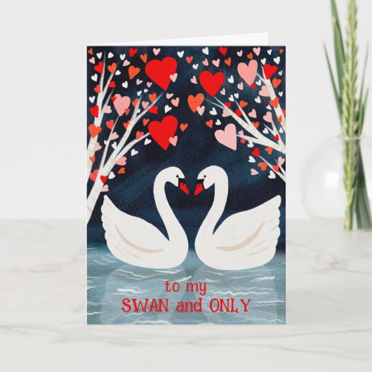 SWAN und NUR Valentine Liebe Whimsical Birds Karte (Vorderseite)