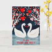 SWAN und NUR Valentine Liebe Whimsical Birds Karte (Gelbe Blume)