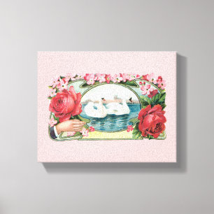 Swan und Rose Vintag Art Wrapped Canvas Leinwanddruck
