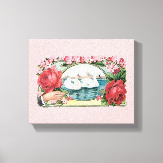 Swan und Rose Vintag Art Wrapped Canvas Leinwanddruck (Vorderseite)