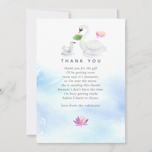 Swan Watercolor Babydusche Vielen Dank Dankeskarte (Vorderseite)