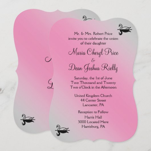 Swan Wedding Einladung 5"x 7" (Vorne/Hinten)