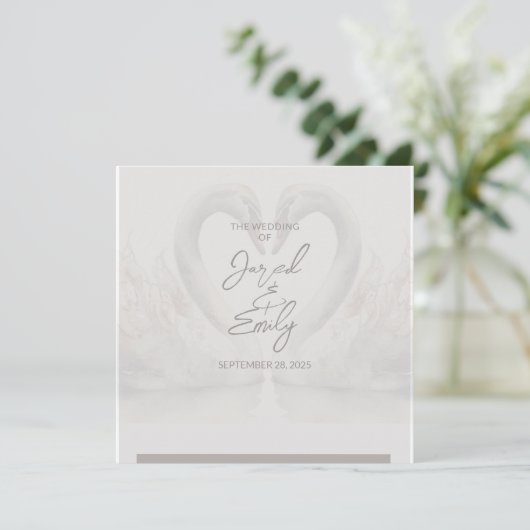 Swan Wedding Invitation QR Code Einladung (Stehend Vorderseite)
