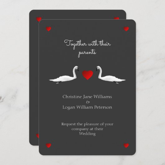 Swan Wedding mit Grau Einladung (Vorne/Hinten)