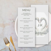 Swan Wedding Monogram Flat Menu Menükarte