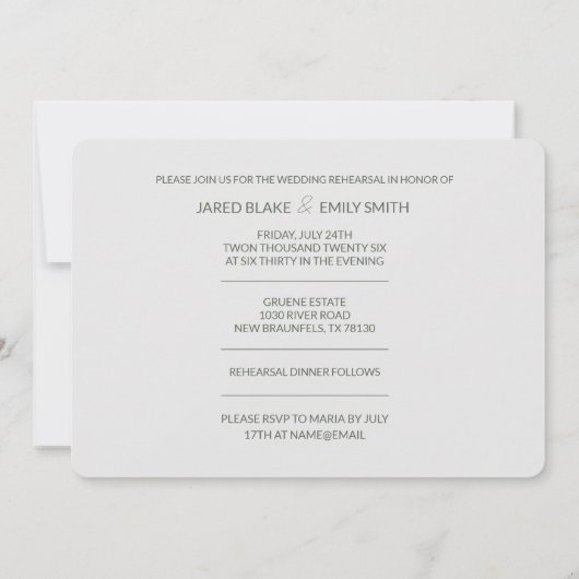 Swan Wedding Probe Dinner Einladung (Rückseite)