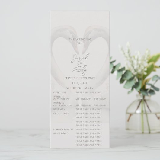 Swan Wedding Program | Voll Einladung (Stehend Vorderseite)