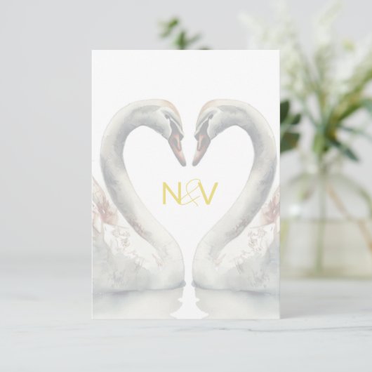 Swan Wedding RSVP QR Code Card Begleitkarte (Stehend Vorderseite)